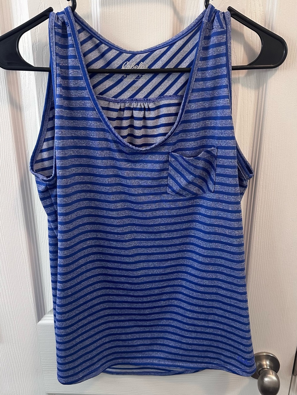 Cabela's Blue and Light Blue Striped Women's Tank with Pocket